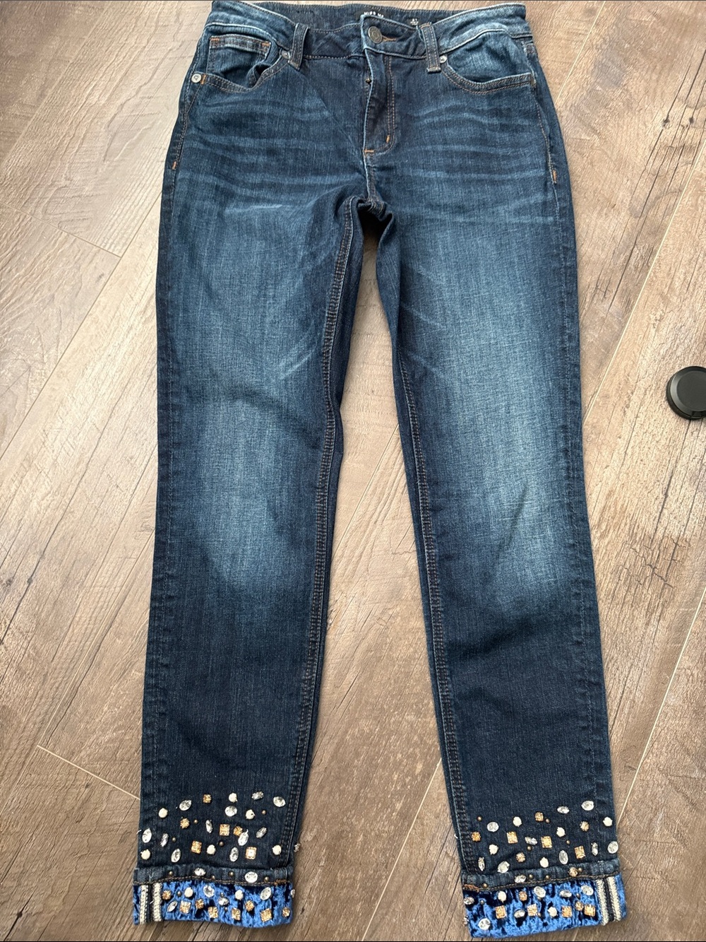 Miss Me Dark Blue Skinny Jeans with Embellished Ankles